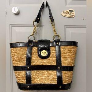 Vintage Y2K Wheat Black and Tan Summer Tote